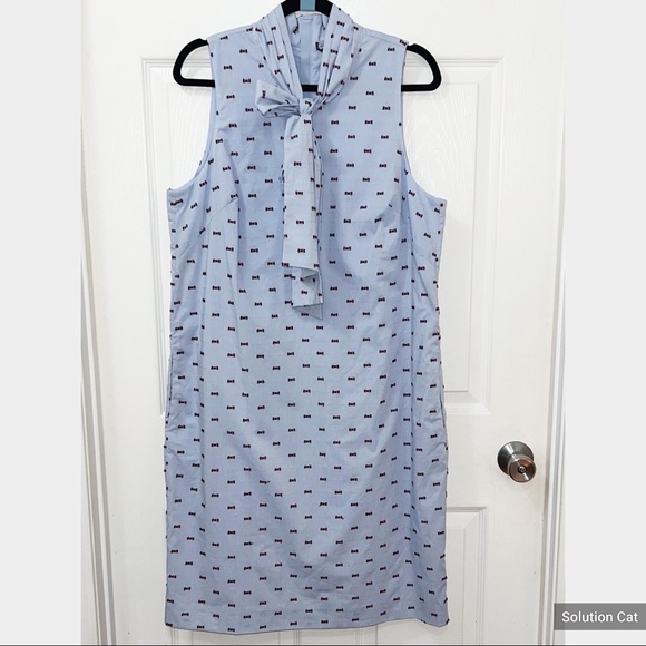 New  Banana Republic bow tie sleeveless light Bleu Dress plus Size 14 - Picture 2 of 7